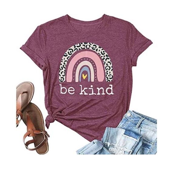 Purple 'Be Kind' Leopard Rainbow Crewneck Tee - Women Size 2XL # Z738 - Picture 3 of 7